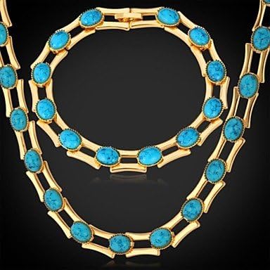 New Fashion Turquoise Necklace Bracelet Set For Women 18K Real Gold Plated Jewelry Set Turkey Stone Jewelry