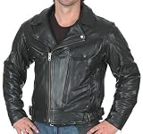 Mens Classic Biker Black Premium Buffalo Leather Motorcycle Jacket [XX-Large]