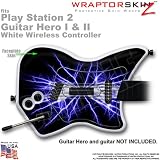 PS2 Guitar Hero I & II White Wireless Controller Skin Lightning Blue by WraptorSkinz TM (GUITAR NOT INCLUDED)