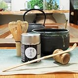 葉桐 (はじめての抹茶) 美濃仁黒流し抹茶碗・抹茶中之白20g・茶せん常穂・茶杓