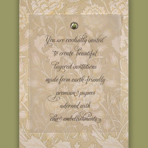 Printable DIY Invitations Kit - Premium 100% Recycled Victorian Floral with Peridot Crystal Brad (10 count)