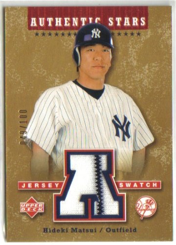 2004 Upper Deck Authentic Stars Gold Hideki Matsui Game Used Jersey Baseball Card - Rare Only 100 Made