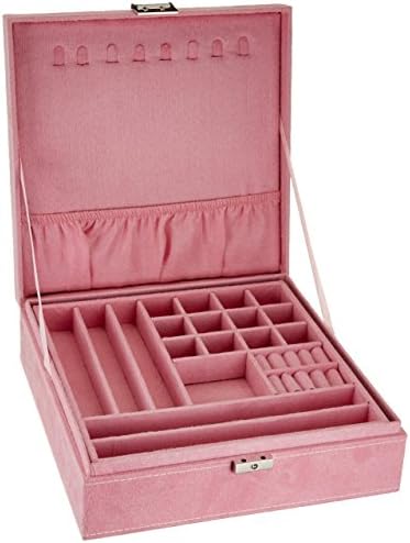 KAYSO Two Layer Lint Jewelry Box, Pink