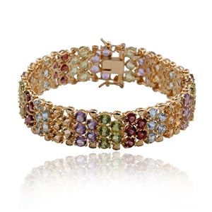 18k Yellow Gold Plated Sterling Silver Multi-Gemstone Bracelet, 7.25 by