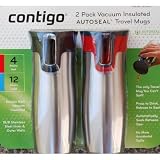 Contigo 2 Pack 16 Oz Double Wall Vacuum Insulated Autoseal Stainless Steel Travel Mugs - (Red & Black Top)
