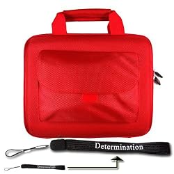ASUS U6V-V2-Bamboo 12.1-Inch Laptop RED Kroo Carrying Case Cube Bag Pouch Sleeve with side Pocket for 11.1 to 12.4 inch Laptops and Netbooks + 4-Inch Determination Hand Strap