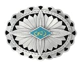 Pewter Belt Buckle - Native American Oval with Center Stone