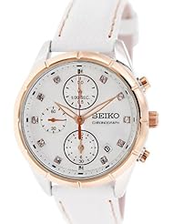 Seiko Chronograph White Dial White Leather Ladies Watch SNDX42