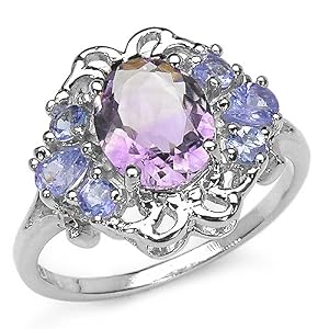 2.25 Carat Genuine Amethyst and Tanzanite Sterling Silver Ring by 