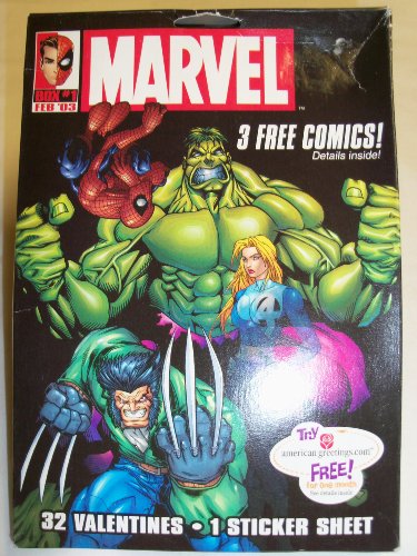 Marvel Hero Valentines -32 Valentines with Stickers Box #1 Feb 