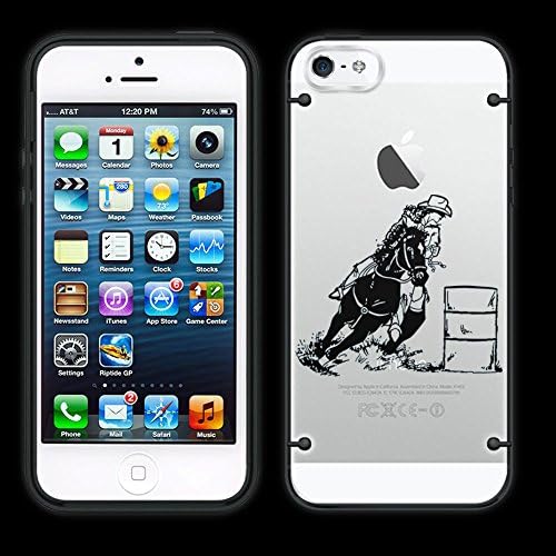 iPhone 5C Silhouette Cow Girl Barrel Racer Racing on Clear with Black Trim Case