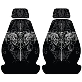 Seat Cover Low Back - Lethal Threat - Dual Winged Skull & Sword - Pair