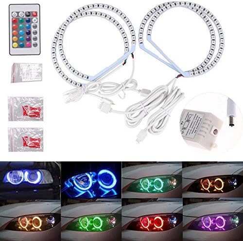 CAMHOHO 2*131MM + 2*146MM Multi-Color RGB LED Angel Eye Halo Rings Light For BMW E46 NON PROJECT