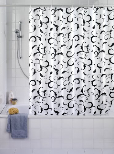 WENKO 19227100 Duschvorhang Bouquet Nero - hochwertiges Textilgewebe, 180 x 200 cm