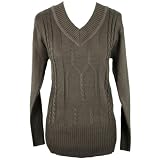 Taupe Thick V-neck Long Sleeve Cable Knit Sweater
