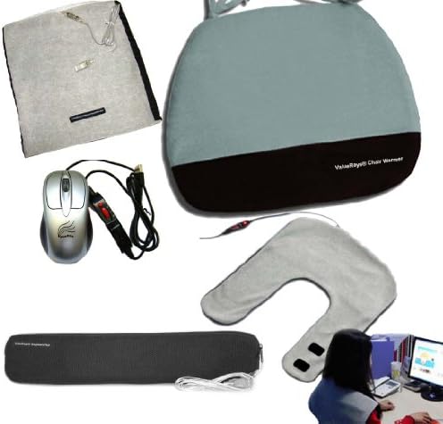 5 Pc Set - ValueRays® Heated Computer Mouse, Heated Chair Pad, Heated Keyboard Pad, USB Mouse Hand Warmer, USB Shoulder Warmer