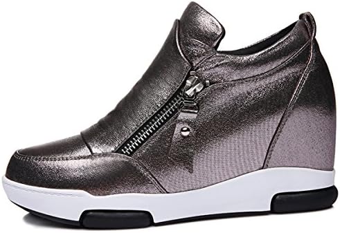 Womens Platform Within Heighten Round Toe Side Zipper Cinnamon Low-calf Flat Leather Warm Shoes EU38