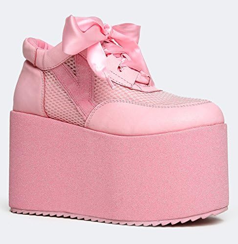 QOZMO GLITTER Ribbon Lace Mesh Platform Flatform Sneaker