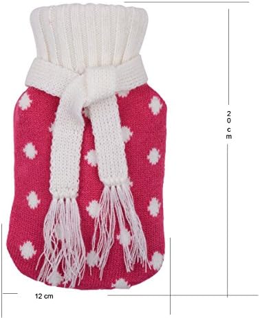 Children's Rubber Hot Water Bottle w/ Cute Knit Cover (500ML, Blue / Red with White Polka Dot)