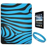 Protective Soft Silicone Skin Cover for Apple iPad + Clear Screen Protector for Apple iPad + SumacLife TM Wisdom Courage Wristband, Blue Zebra