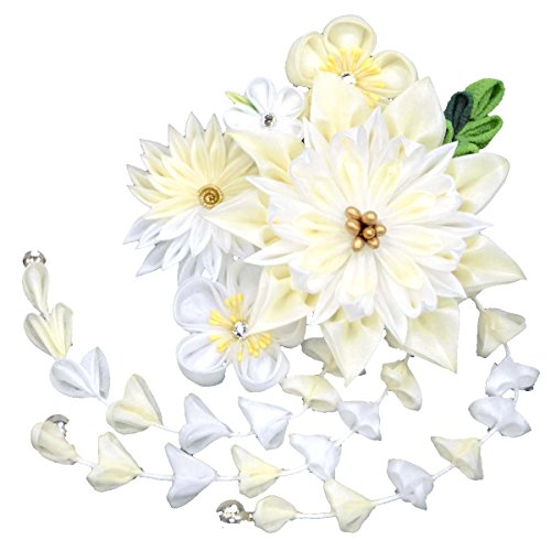 振袖用 簪 髪飾り つまみ細工【白×生成り 大きな菊と小梅 14728】古典 卒業式 袴