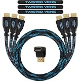 Twisted Veins Three (3) Pack of (3 ft) High Speed HDMI Cables + Right Angle Adapter and Velcro Cable Ties (Latest Version Supports Ethernet, 3D, and Audio Return)