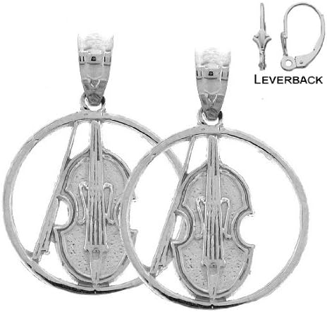 Earring Obsession's Rhodium-plated 925 Sterling Silver 20mm Viola, Violin Leverback Earrings (Approx. 2.04 grams)