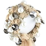 Pearl & Jewel Embellished Butter Gold Colored Chain Link Bracelet - Champagne Woven Ribbon - Adjustable