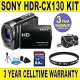 BRAND NEW SONY HDR-CX130 CAMCORDER w/ 8GB MEMORY CARD + UV FILTER + CAMCORD ....