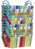 Bright Cotton Fabric Covered Striped Small Cases with Leatherette Handles 12"x8"x5" Set of 12