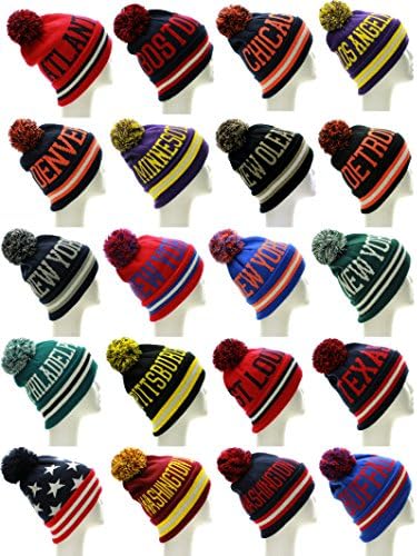 Absolute Clothing USA City Block Letters Cuff Beanie Knit Pom Pom Hat Cap