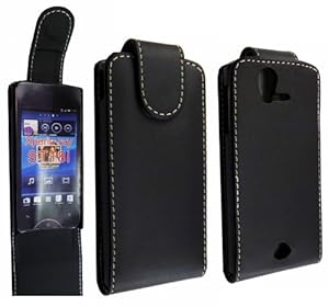 FOR SONY ERICSSON XPERIA RAY ST18i STYLISH SMOOTH BLACK LEATHER FLIP CASE COVER POUCH