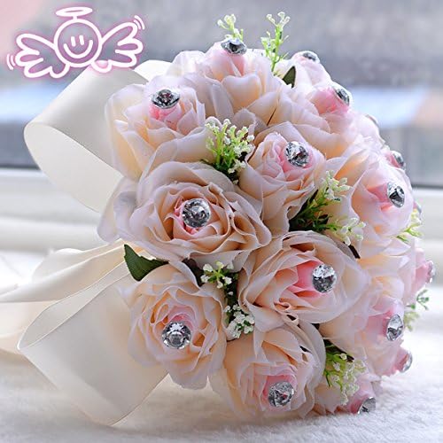 New Champagne Rose Silk Flower Crystal Bridal Bouquet Wedding Party Décor for Bride Bridesmaid