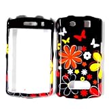 BLACK WITH RED ORANGE WHITE BUTTERFLY FLOWER SNAP ON HARD SKIN FACEPLATE PHONE SHIELD COVER CASE FOR BLACKBERRY STORM 9500 + BELT CLIP