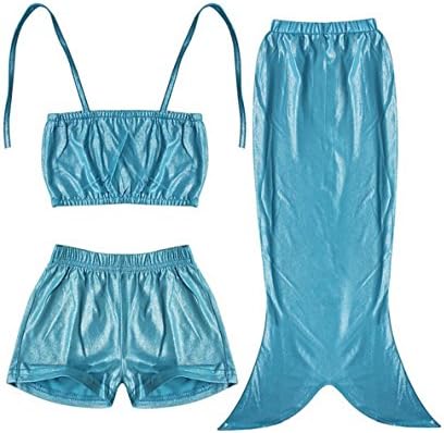 Mermaid Costume Swimsuit + Bath Time Dress-up Set (Large (6-8yrs), Blue Ocean)