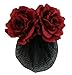 Rose Flower Barrette Hair Clip with Snood Net,Hair Bun (Red)