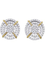 10K White Gold 0.40CT White Diamond Micro-Pave Yellow Gold Accent Earrings