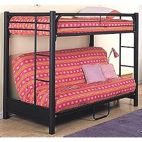 Black Text 3" T/Futon Bunk with futon sofa: 80-1/2" x 43" x 65-3/8"H, with futon bed: 80-1/2" x 54-1/4" x 65-3/8"H