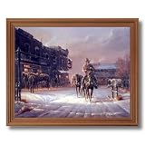 Arrival In Dodge City Cowboy Western Home Decor Wall Picture Oak Framed Art Print