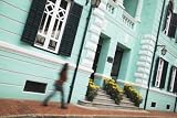 Woman Walking Past Museum of Taipa and Coloane History, Taipa Village, Taipa, Macau, China by Ian Trower, 96x144