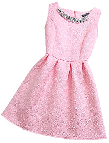 ビジュー ノースリーブ フレア ワンピース ドレス 膝丈 大人 レディース 二次会 パーティ 春 ピンク S M