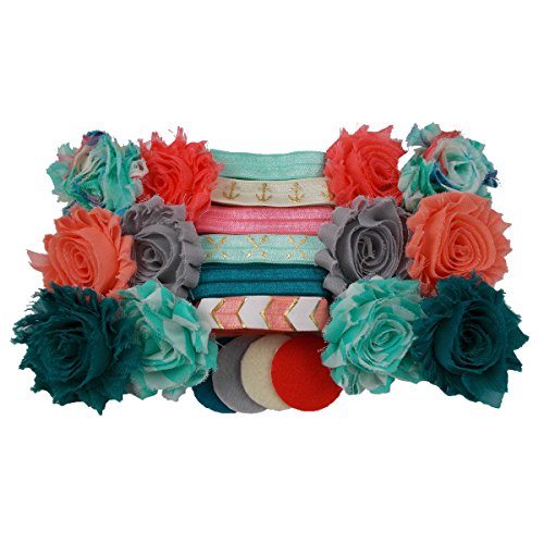 Coral Reef - Mini DIY Headband Kit - Makes 12 Single or 6 Double Headbands - Baby Shower Headband Station - Fashion Headbands for Birthday Party & Baby Shower Games