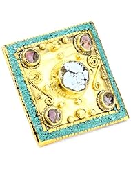 Devon Leigh "Ethnic and Tribal" Turquoise and Coral 18k Gold Dipped Square Ring, Size 7