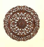 Beautiful Ancient Indain Style HAND CRAFTED WOODEN CIRCLE WALL PLAQUES with Flower Design (Set of 4)