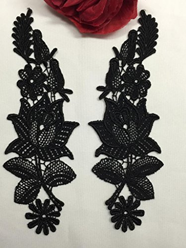 2 Pairs, Gorgeous Flower Venice Lace Applique Collar Pair, Black, 9