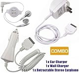 FosCombo Pack - 3-Piece Value Combo Pack Of Apple iPod 3rd Generation, 4th Generation,Mini, U2, Nano (1GB 2GB 4GB), Video, Photo - Includes: Home Wall Travel Plug in Ac Charger + Vehicle Cigarette Lighter Power Charger with IC Chip + Handsfree Earphone