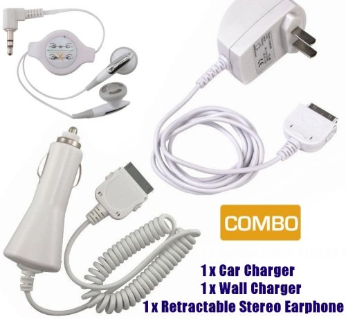 Accessory Bundle Kit for Apple Ipod Nano 1st 2nd 3rd Gen, Mini, Video, Photo, U2, Iphone, Ipod Classic, Ipod Touch - Includes: Rapid Home Travel Ac Charger + Car Charger with Ic Chip + Handsfree Earphone