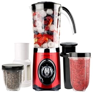 Review and Buying Guide of The Best Andrew James Red 4 in 1 Multifunctional 1 Litre Smoothie Maker, 1.5 litre Blender, Grinder And Juicer