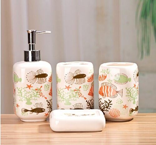 Fish Pattern Ocean Ceramic Bathroom Four-pieces Set European Minimalist Toiletries Suits Bathroom Decorations