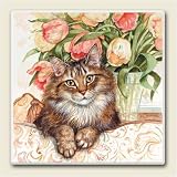 AbsorbaStone Coaster set~ Sofa Cat ~4 Tile Drink Coasters ~ code 464C